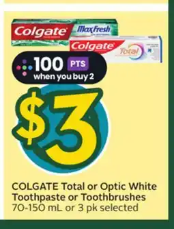 Sobeys COLGATE Total or Optic White Toothpaste or Toothbrushes offer