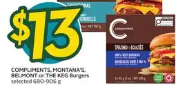 Sobeys COMPLIMENTS, MONTANA'S, BELMONT or THE KEG Burgers offer