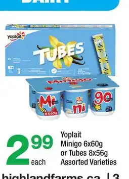 Highland Farms Yoplait Minigo 6x60g or Tubes 8x56g offer