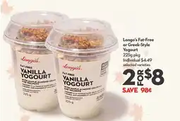 Longo's Longo's Fat-Free or Greek-Style Yogourt offer
