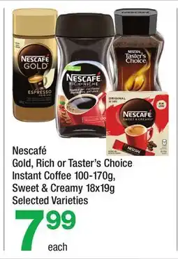 Highland Farms Nescafé Gold, Rich or Taster's Choice Instant Coffee 100-170g, Sweet & Creamy 18x19g offer
