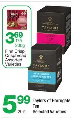 Highland Farms Finn Crisp Crispbread Assorted Varieties, Taylors of Harrogate Tea Selected Varieties offer