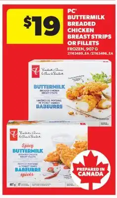 Real Canadian Superstore PC BUTTERMILK BREADED CHICKEN BREAST STRIPS OR FILLETS offer