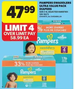 Real Canadian Superstore PAMPERS SWADDLERS ULTRA VALUE PACK DIAPERS, 120-192'S offer