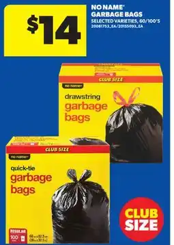 Real Canadian Superstore NO NAME GARBAGE BAGS, 60/100'S offer