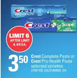 Loblaws CREST COMPLETE PASTE OR CREST PRO-HEALTH PASTE offer