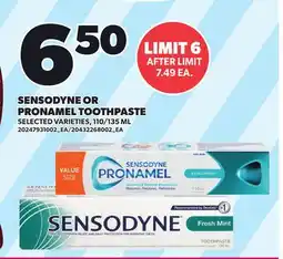 Loblaws SENSODYNE OR PRONAMEL TOOTHPASTE offer