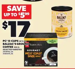 Loblaws PC K-CUPS, 30'S OR BALZAC'S GROUND COFFEE offer