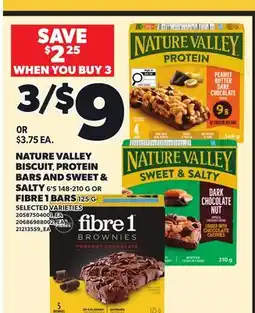 Loblaws NATURE VALLEY BISCUIT, PROTEIN BARS AND SWEET & SALTY, 6'S 148-210 G OR FIBRE 1 BARS, 125 G offer