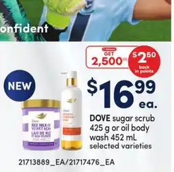 Loblaws DOVE SUGAR SCRUB, 425 G OR OIL BODY WASH, 452 ML offer