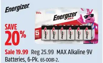Canadian Tire Energizer MAX Alkaline 9V Batteries offer