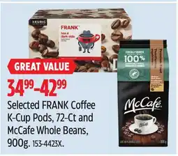 Canadian Tire Selected FRANK Coffee K-Cup Pods 72-Ct and McCafe Whole Beans offer