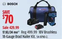Canadian Tire Bosch 18V Brushless 18-Gauge Brad Nailer Kit offer