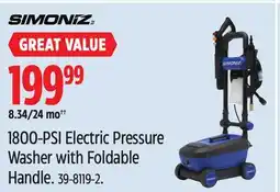 Canadian Tire Simoniz 1800-PSI Electric Pressure Washer with Foldable Handle offer