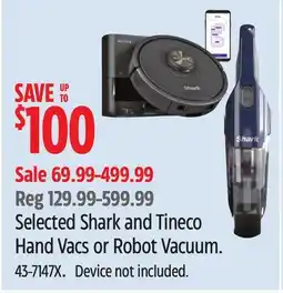 Canadian Tire Selected Shark and Tineco Hand Vacs or Robot Vacuum offer