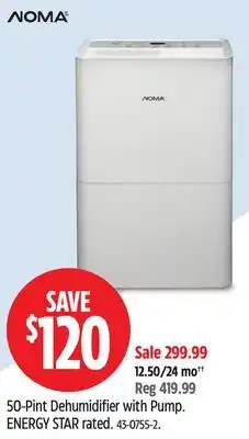 Canadian Tire NOMA 50-Pint Dehumidifier with Pump offer