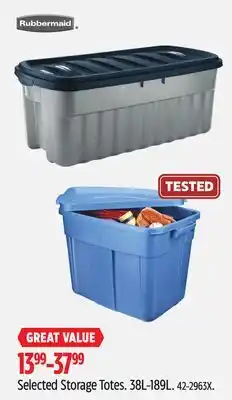 Canadian Tire Rubbermaid Selected Storage Totes 38L-189L offer