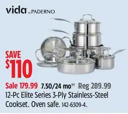 Canadian Tire Vida 12-Pc Elite Series 3-Ply Stainless-Steel Cookset offer