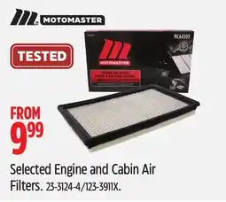 Canadian Tire MotoMaster Selected Engine and Cabin Air Filters offer