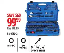 Canadian Tire Mastercraft 184-PC | 60 TEETH | 1/4, 3/8, 1/2 DRIVE SIZES offer