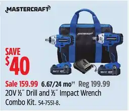 Canadian Tire Mastercraft 20V 1⁄2˝ Drill and 1⁄2˝ Impact Wrench Combo Kit offer