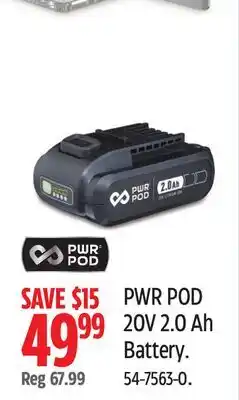 Canadian Tire PWR POD 20V 2.0 Ah Battery offer