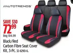 Canadian Tire AutoTrends Black/Red Carbon Fibre Seat Cover Kit, 3-Pc offer