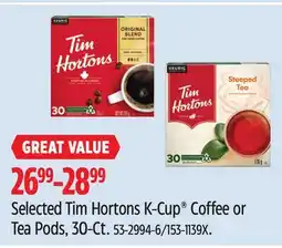 Canadian Tire Keurig Selected Tim Hortons K-Cup Coffee or Tea Pods, 30-Ct offer