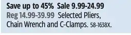 Canadian Tire Mastercraft Selected Pliers, Chain Wrench and C-Clamps offer