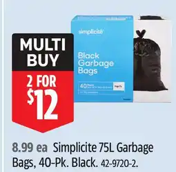 Canadian Tire Simplicite 75L Garbage Bags offer