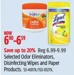 Canadian Tire Selected Odor Eliminators, Disinfecting Wipes and Paper Products offer