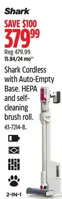 Canadian Tire Shark Cordless with Auto-Empty Base. HEPA and self- cleaning brush roll offer