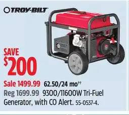 Canadian Tire Troy-Bilt 9300/11600W Tri-Fuel Generator offer