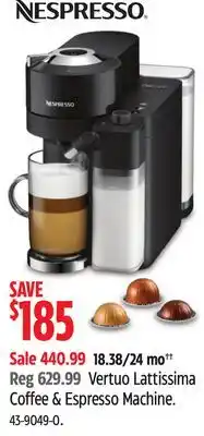 Canadian Tire Nespresso Vertuo Lattissima Coffee & Espresso Machine offer