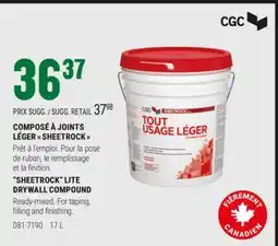 BMR COMPOSÉ À JOINTS LÉGER  SHEETROCK  offer