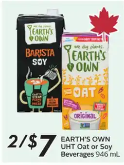Sobeys EARTH'S OWN UHT Oat or Soy Beverages offer