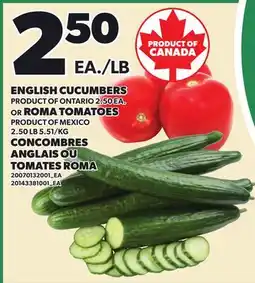 Independent Grocer ENGLISH CUCUMBERS OR ROMA TOMATOES offer