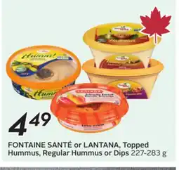 Sobeys FONTAINE SANTÉ or LANTANA, Topped Hummus, Regular Hummus or Dips offer