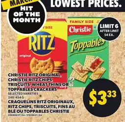 Independent Grocer CHRISTIE RITZ ORIGINAL, CHRISTIE RITZ CHIPS, TRISCUITS, WHEAT THINS OR TOPPABLES CRACKERS offer
