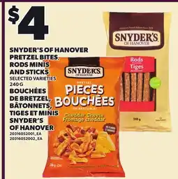 Independent Grocer SNYDER'S OF HANOVER PRETZEL BITES, RODS MINIS AND STICKS offer