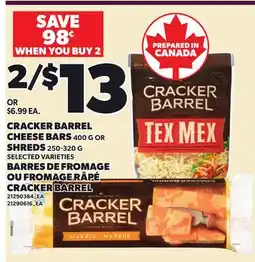 Independent Grocer CRACKER BARREL CHEESE BARS, 400 G SHREDS offer