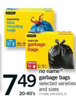 Fortinos NO NAME GARBAGE BAGS, 20-40'S offer