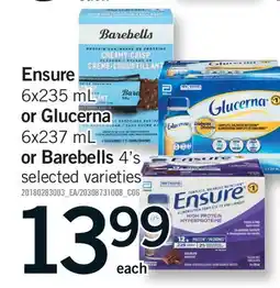Fortinos ENSURE, 6X235 ML OR GLUCERNA, 6X237 ML OR BAREBELLS, 4'S offer