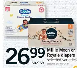 Fortinos MILLIE MOON OR ROYALE DIAPERS, 50-96'S offer