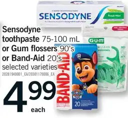 Fortinos SENSODYNE TOOTHPASTE, 75-100 ML OR GUM FLOSSERS, 90'S OR BAND-AID, 20'S offer