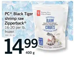 Fortinos PC BLACK TIGER SHRIMP RAW ZIPPERBACK , 16-20 PER LB offer