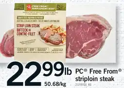 Fortinos PC FREE FROM STRIPLOIN STEAK offer