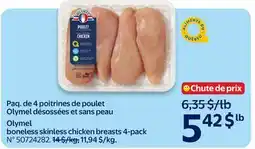 Walmart Olymel boneless skinless chicken breasts 4-pack offer