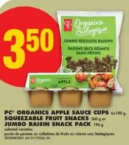 No Frills PC organics apple sauce cups offer