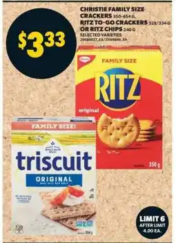 Real Canadian Superstore Christie Family Size Crackers, Ritz To-Go Crackers, or Ritz Chips offer